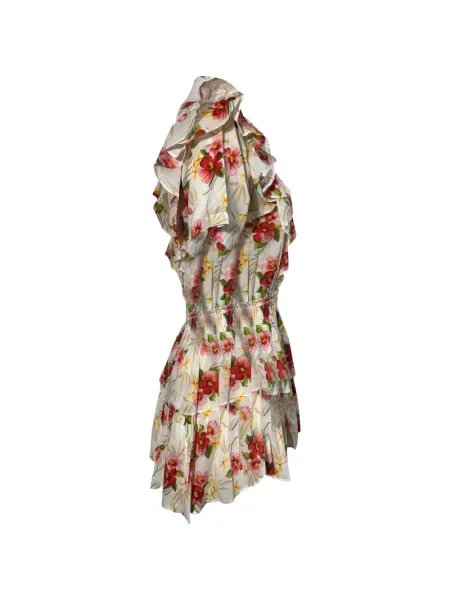 Rochie mini Loveshackfancy cu model floral cu imagine de costum alb