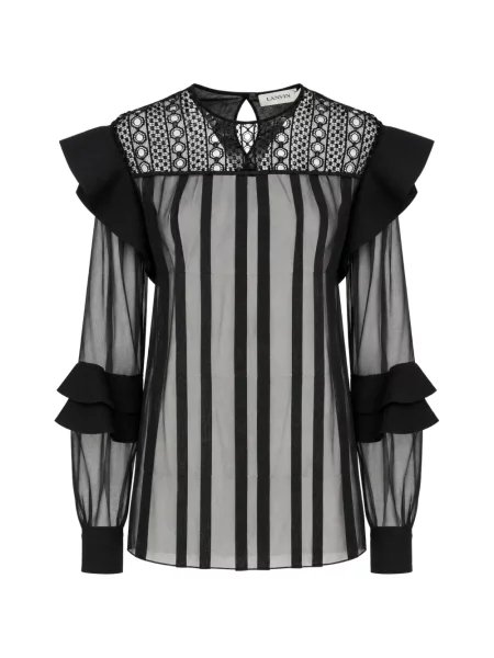 Bluză Lanvin cu volane din dantelă negru