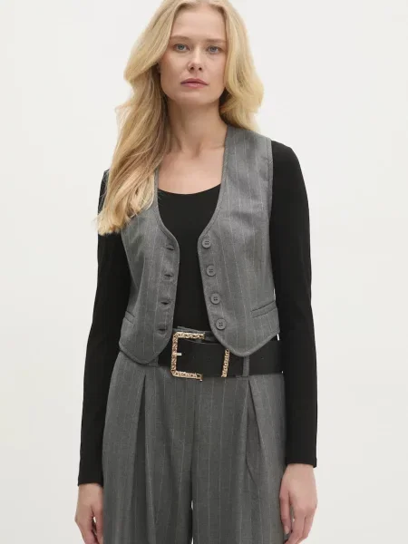 Prsluk Answear Lab jednoredno zakopčavanje siva