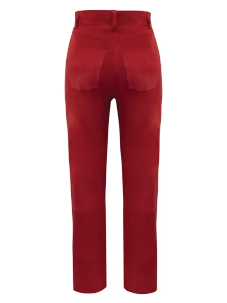 Pantaloni Dancassab din piele de căprioară roșu