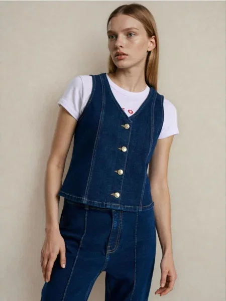 Джинсова жилетка з декоративними ґудзиками steel blue синій