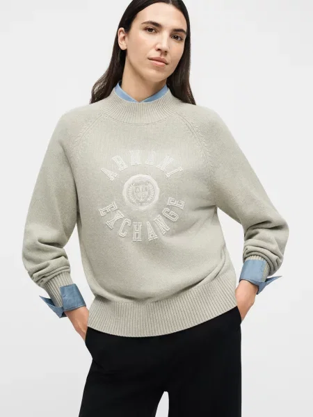 ARMANI EXCHANGE Sveter kamenná / biela béžová