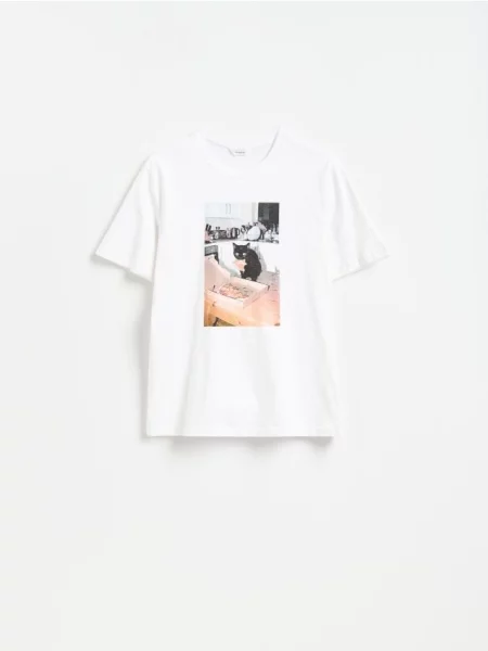 Reserved Tricou regular cu imprimeu alb