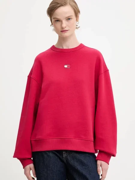 Tommy Jeans bluza bordowy z aplikacją różowa
