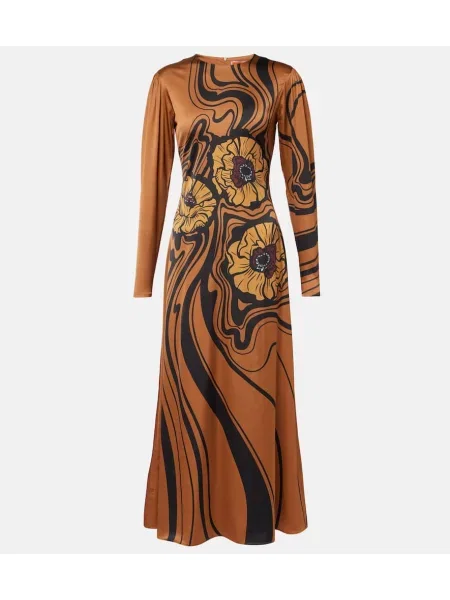 Rochie maxi La Doublej din satin cu model floral de costum