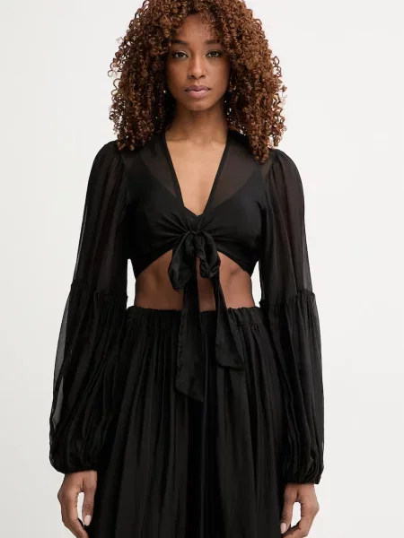 Haveone bluzka z dodatkiem jedwabiu czarna