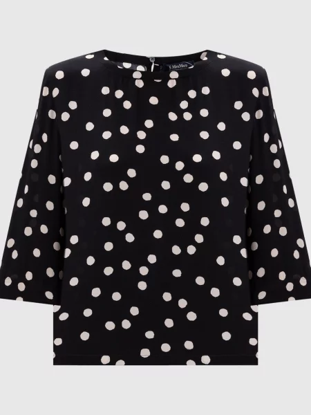 Шелковая блузка Max Mara в горошек черная
