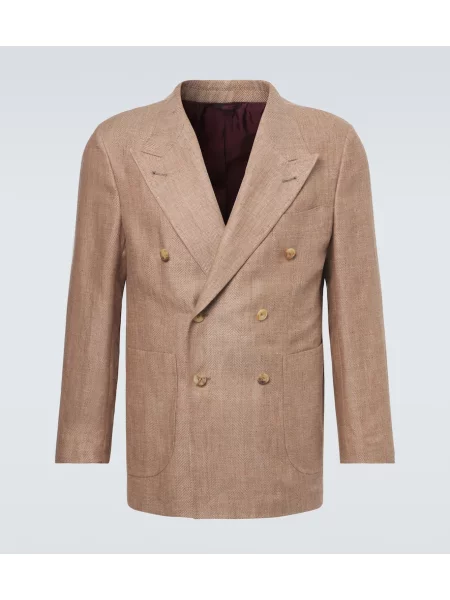 Sacou de in Rubinacci de lână cu model herringbone bej