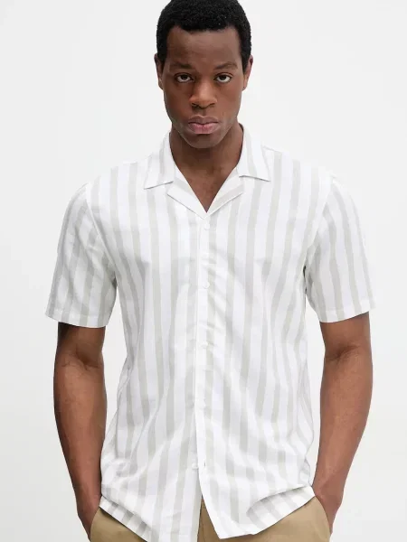 Srajca s primesjo lanu Lindbergh zelena bela