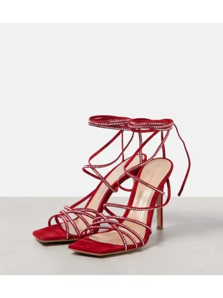 Sandale Gianvito Rossi din piele de căprioară de cristal roșu