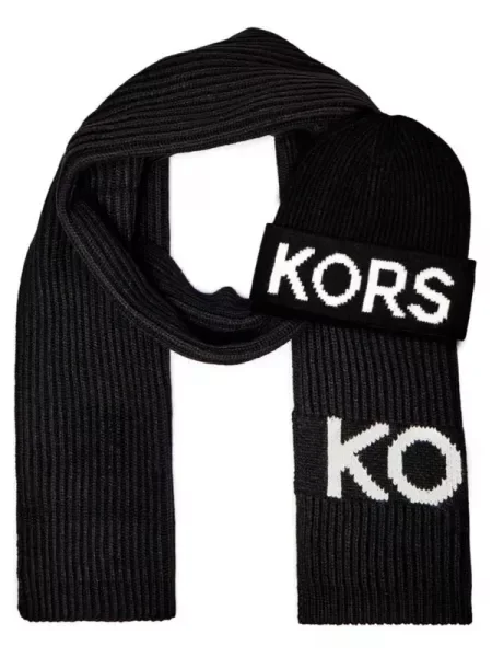 Michael Kors Șal + căciulă FISHERMAN'S RIB cu adaos de lână negru