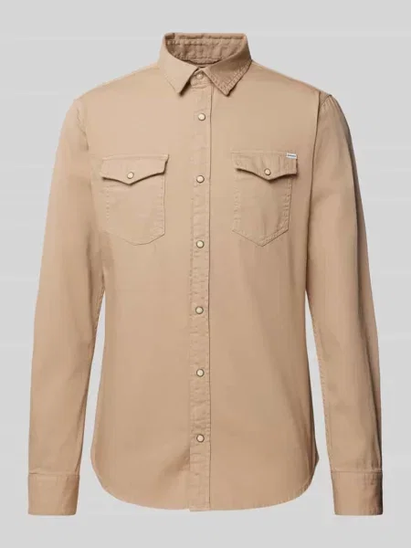 Koszula casualowa o kroju slim fit z kołnierzykiem typu kent model ‘ESHERIDAN’ Jack&jones beżowa