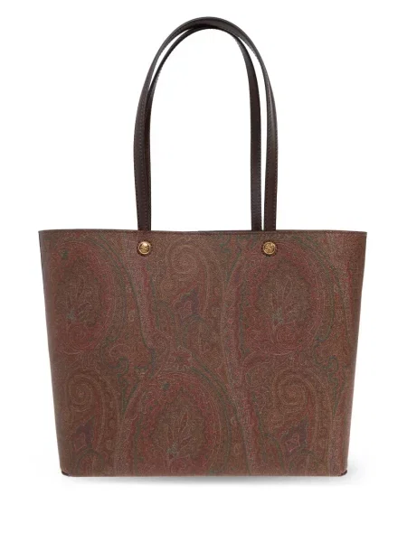 Geantă shopper Etro cu model paisley din jacard maro