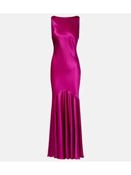 Rochie maxi Nina Ricci din satin de costum roz