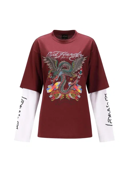 Ed Hardy Tricou roşu închis / negru alb