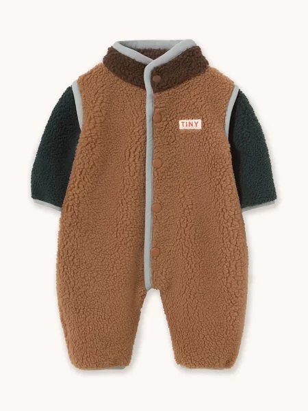 Tinycottons kombinezon za bebe s flisom COLOR BLOCK SHERPA ONE-PIECE smeđa