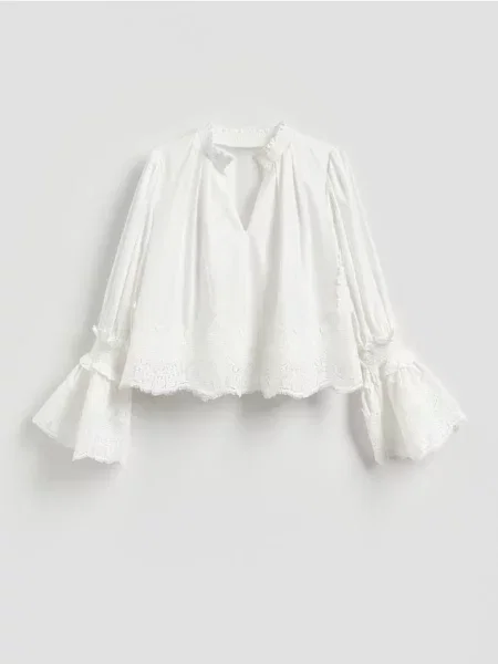 Reserved блузка з декорованими рукавами білий