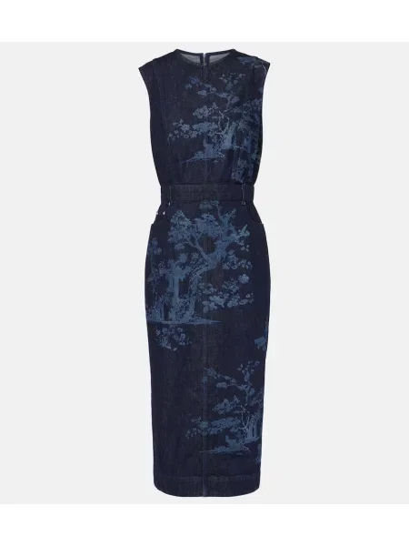 Haftowana osłona sukienka jeansowa Erdem garniturowa niebieska