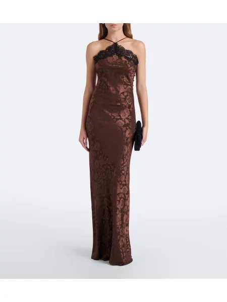 Rochie Veronica Beard de mătase cu model floral maro