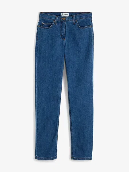 Jeansy ze stretchem straight mid waist niebieskie