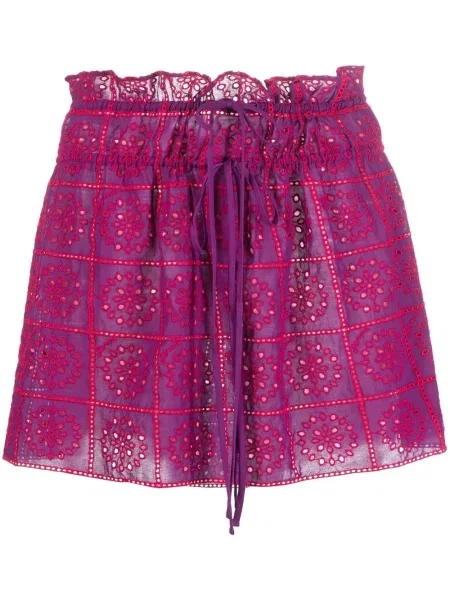 Fustă Ganni cu broderie roz