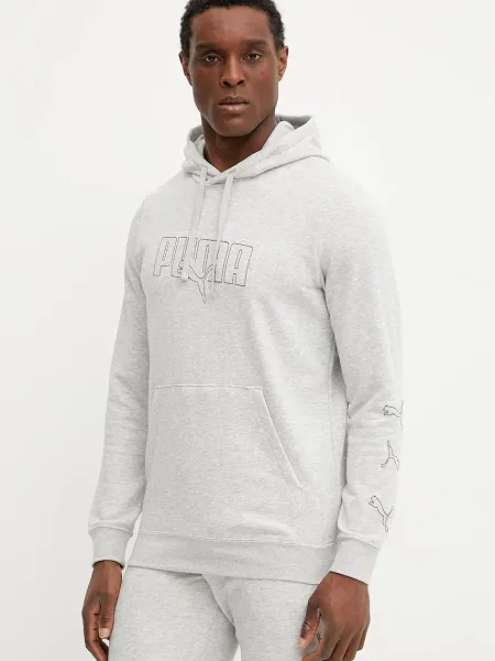 Суичър с качулка Puma с качулка с принт сиво