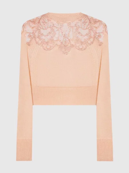Светр з кашеміру з мереживом Ermanno Scervino рожевий