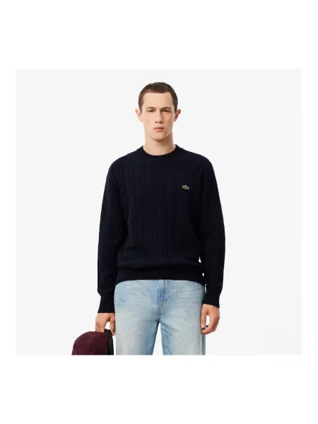 Pulover Lacoste de lână clasic albastru