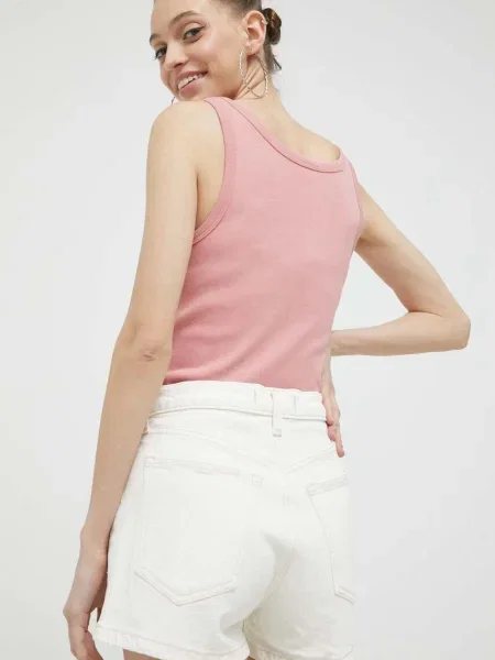 Džínové šortky Abercrombie & Fitch hladké high waist béžová