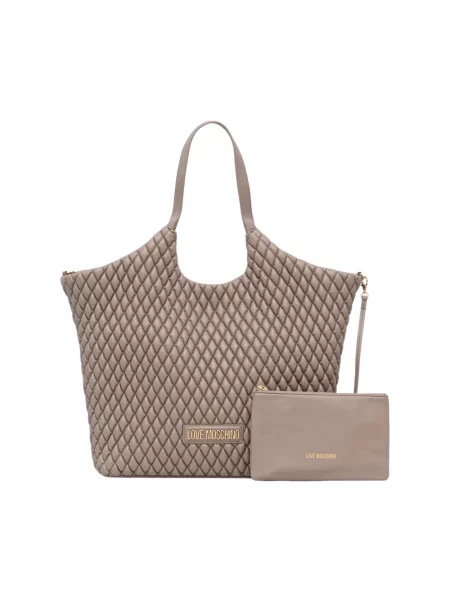 Love Moschino torebka shopper z imitacji skóry beżowa