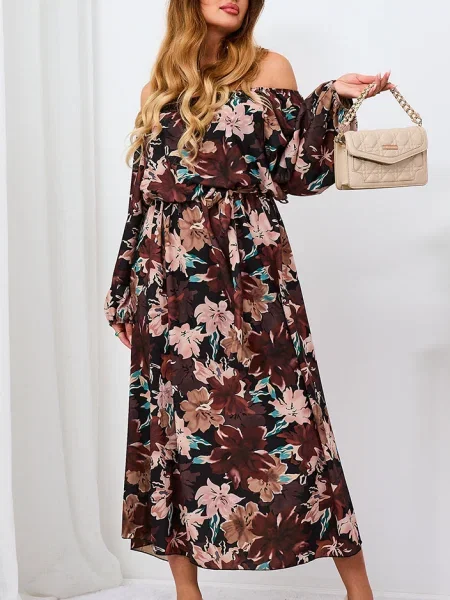 Rochie maxi Resti cu model floral de costum negru