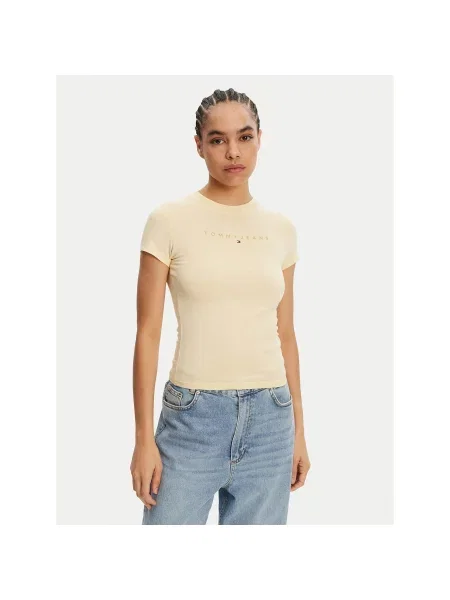 Tommy Jeans T-Shirt Tonal Linear Slim Fit κίτρινο