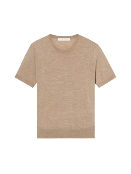 Sweter Brooks Brothers wełniany z krótkim rękawem beżowy