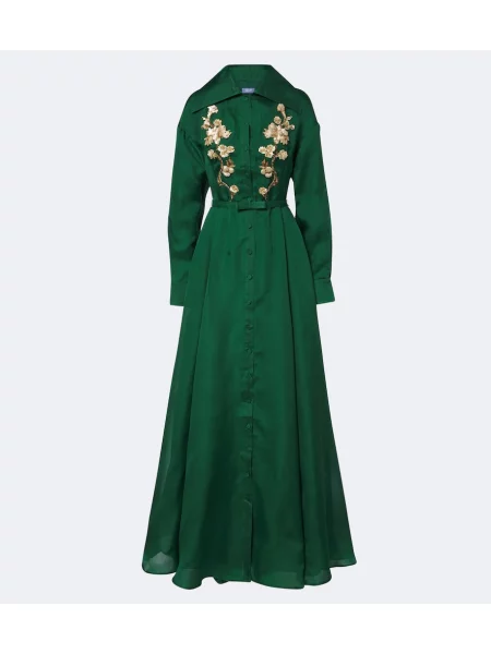 Cu centură rochie Leo Lin de mătase verde
