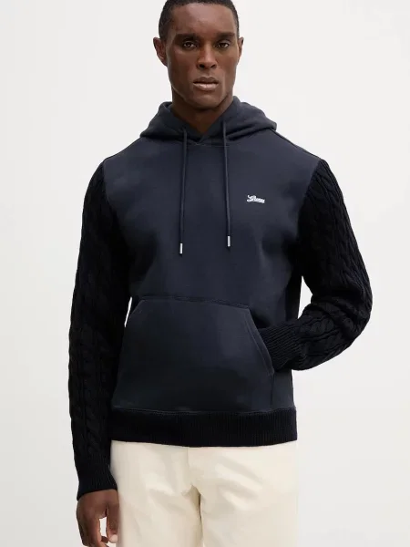 Mikina Guess tmavomodrá s kapucí hladká