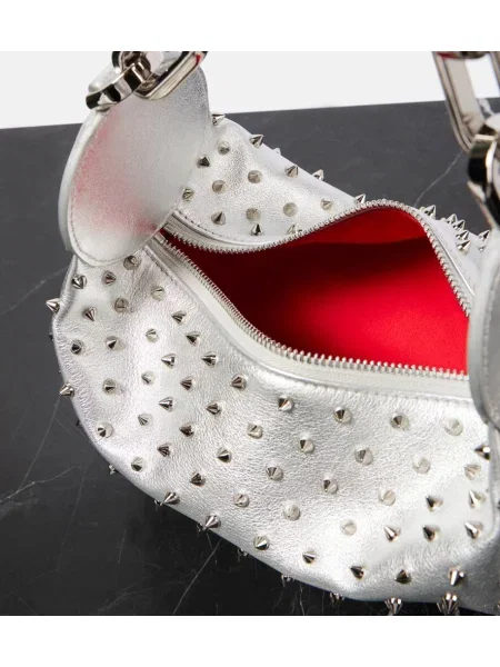 Kožená kožená taška Christian Louboutin strieborná