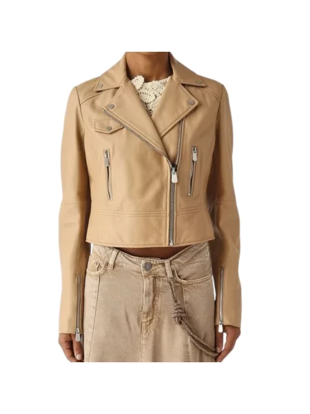 Kurtka skórzana Pinko beżowa