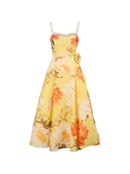 Rochie maxi Leo Lin cu model floral galben