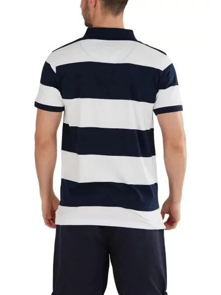 T-shirt Fundango Incognito Stripe z kołnierzykiem biała