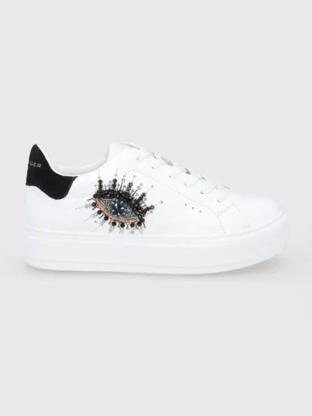 Шкіряні кросівки Kurt Geiger London на платформі білі
