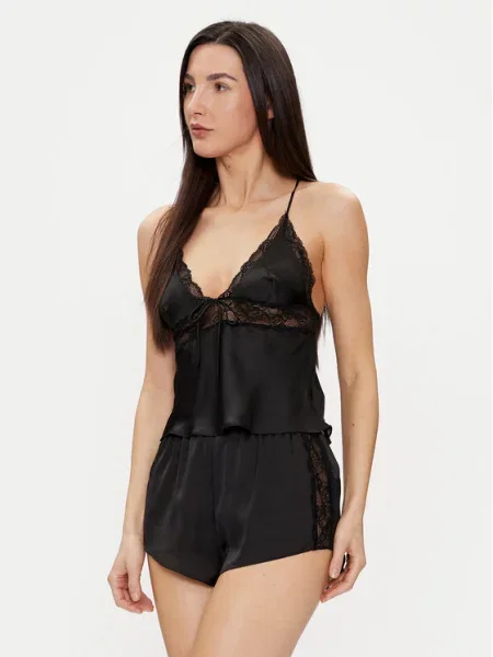 Hunkemöller Cămașă pijama Cami Satin Lace Marcela negru
