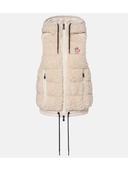 Vestă din puf Moncler Grenoble cu glugă alb