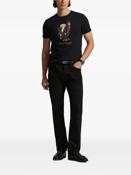 Tricou polo Polo Ralph Lauren cu dungi cu două rânduri de nasturi cu aplicații negru