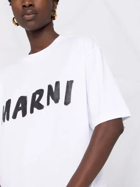 Tričko Marni s potiskem s kulatým výstřihem bílé