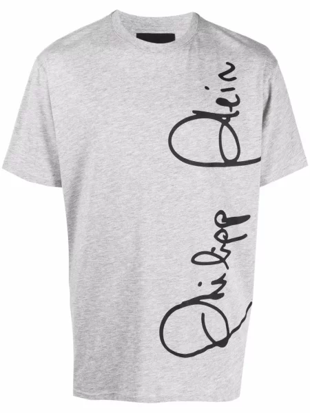 Tricou Philipp Plein cu imagine scurt gri