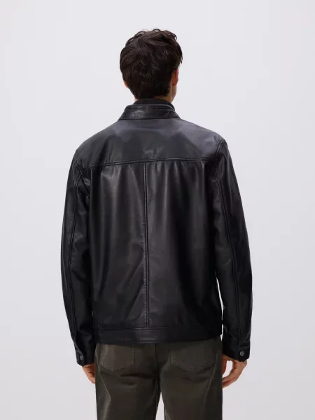 Кожаная куртка Reserved с воротником стойка черная