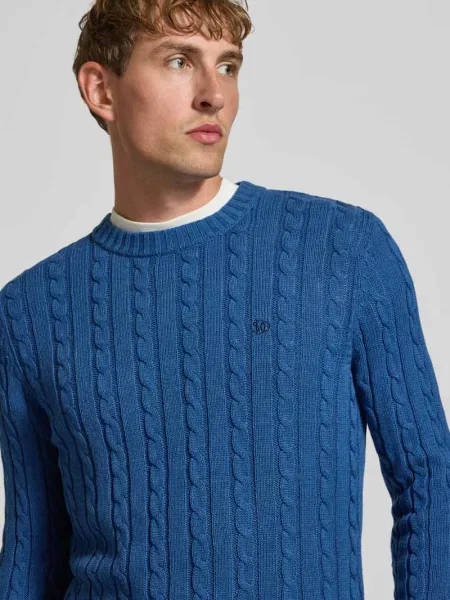 Sweter z dzianiny ze ściegiem warkoczowym i okrągłym dekoltem Superdry granatowy