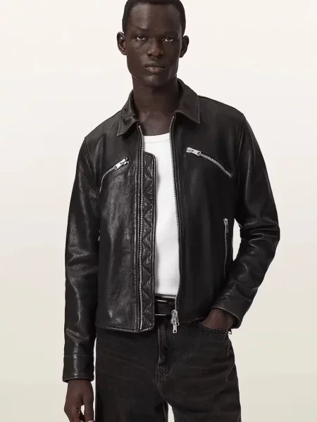 AllSaints geacă de piele pentru bărbați VERDI negru