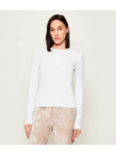 Tricou mânecă lungă Calvin Klein cu guler henley alb