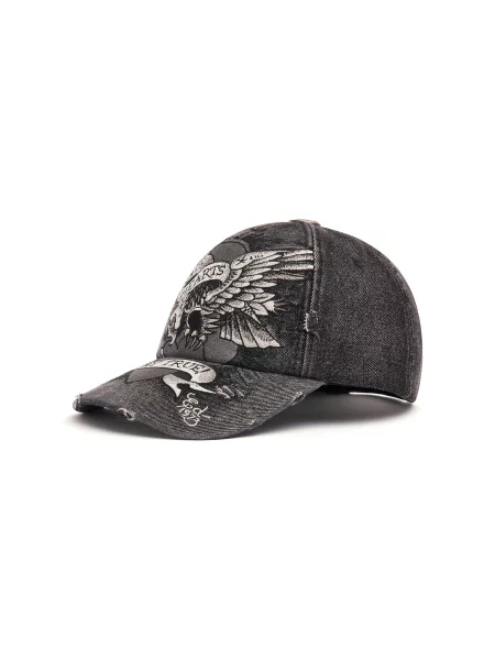 Ed Hardy Șapcă Brave Hearts gri / negru denim alb